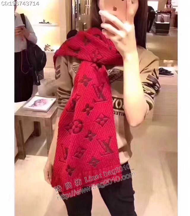 Louis Vuitton秋冬新款女士圍巾 唐嫣明星同款秋冬羊毛圍巾格 路易威登首字母字樣圍巾  mmj1726